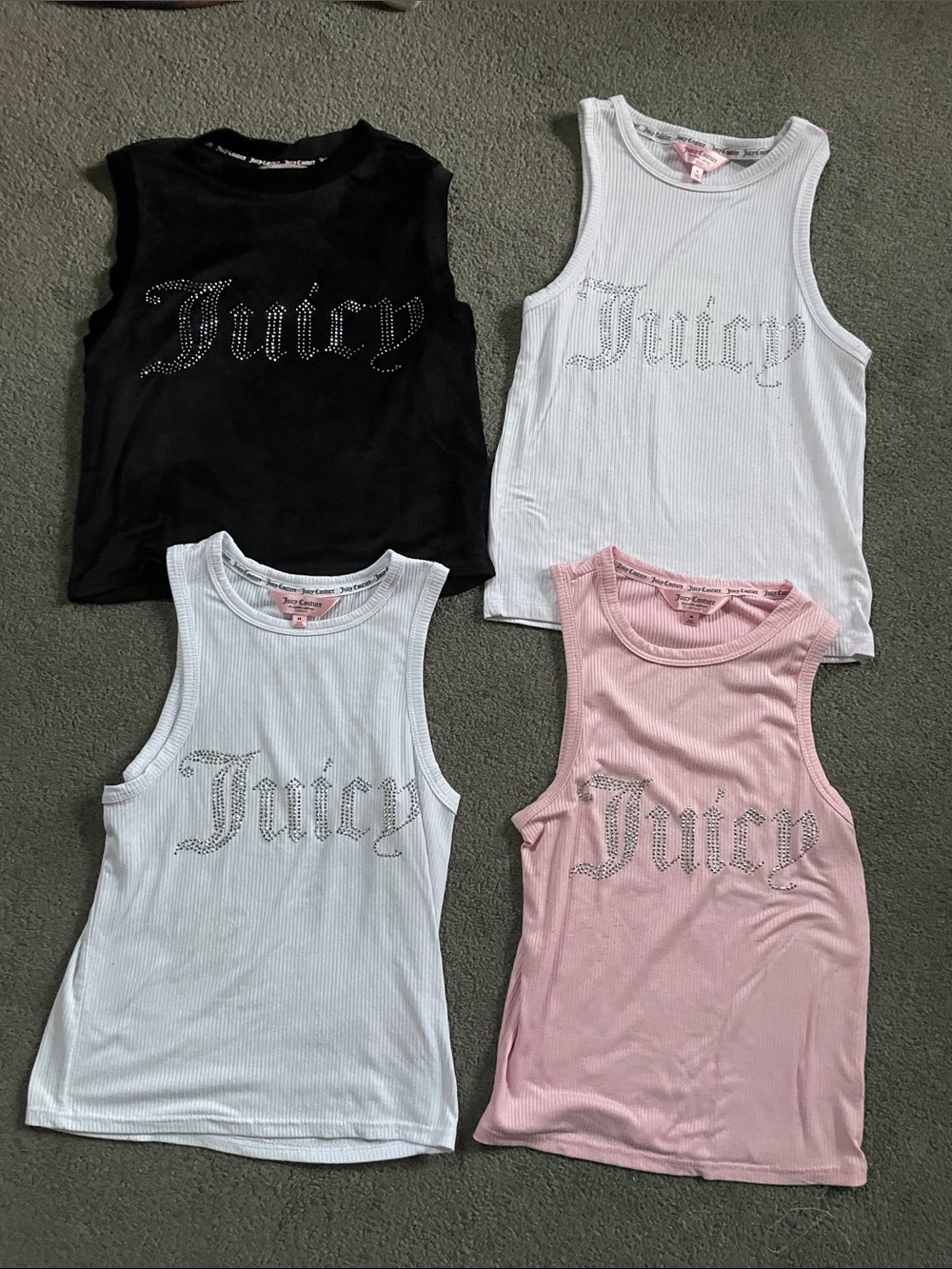 Juicy Couture Girls' Rhinestone Logo Tank Top - Black, White, Light pink, Pink